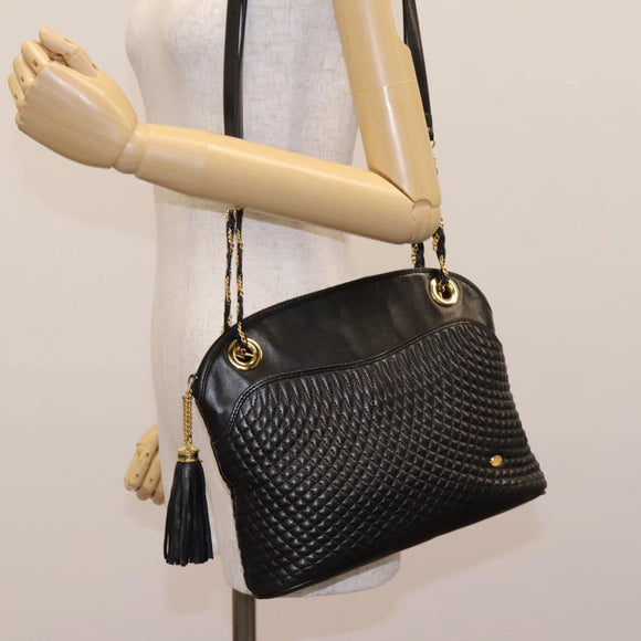 BALLY Chain Shoulder Bag Leather Black Gold Auth th5773