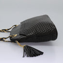 BALLY Chain Shoulder Bag Leather Black Gold Auth th5773-3