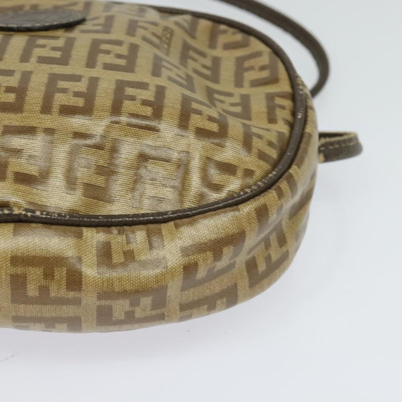 FENDI Zucchino Canvas Shoulder Bag PVC Brown Silver Auth th5785