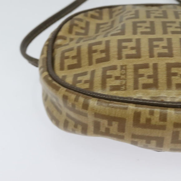 FENDI Zucchino Canvas Shoulder Bag PVC Brown Silver Auth th5785