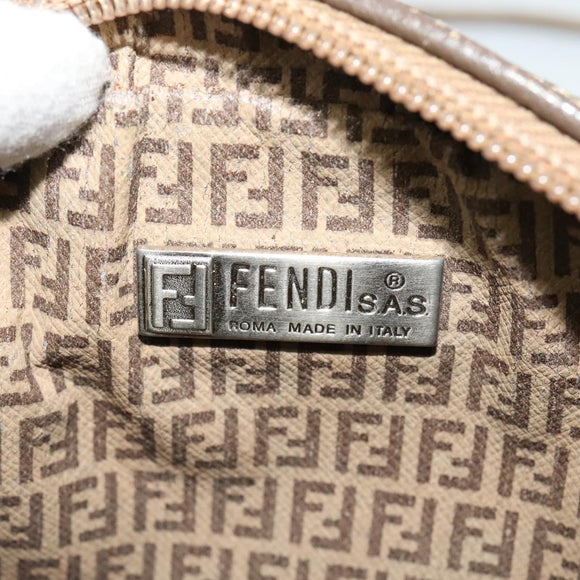 FENDI Zucchino Canvas Shoulder Bag PVC Brown Silver Auth th5785