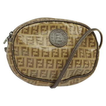 FENDI Zucchino Canvas Shoulder Bag PVC Brown Silver Auth th5785
