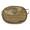 FENDI Zucchino Canvas Shoulder Bag PVC Brown Silver Auth th5785-13