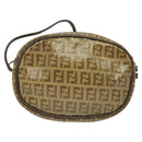 FENDI Zucchino Canvas Shoulder Bag PVC Brown Silver Auth th5785-2