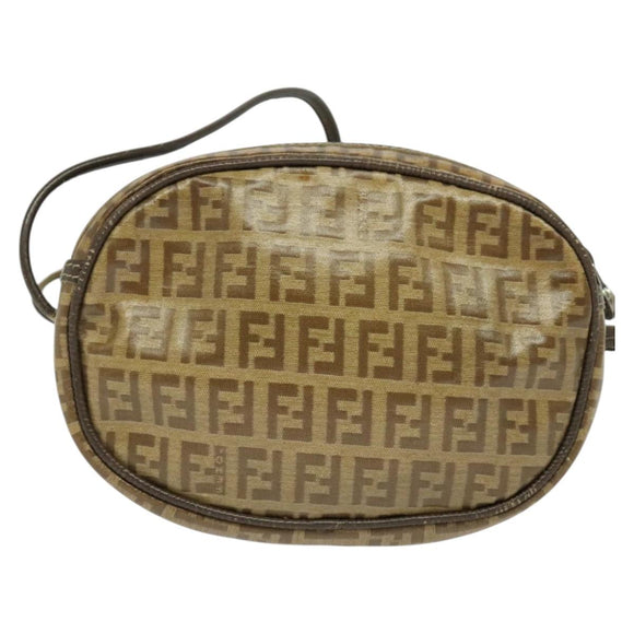 FENDI Zucchino Canvas Shoulder Bag PVC Brown Silver Auth th5785