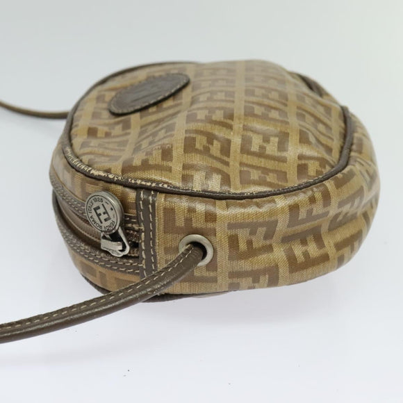 FENDI Zucchino Canvas Shoulder Bag PVC Brown Silver Auth th5785