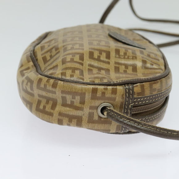 FENDI Zucchino Canvas Shoulder Bag PVC Brown Silver Auth th5785