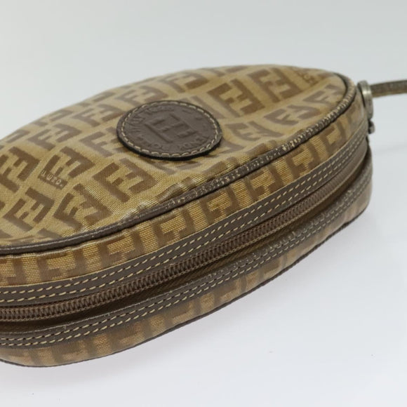 FENDI Zucchino Canvas Shoulder Bag PVC Brown Silver Auth th5785