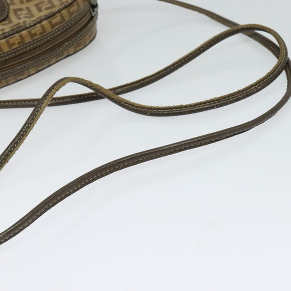 FENDI Zucchino Canvas Shoulder Bag PVC Brown Silver Auth th5785