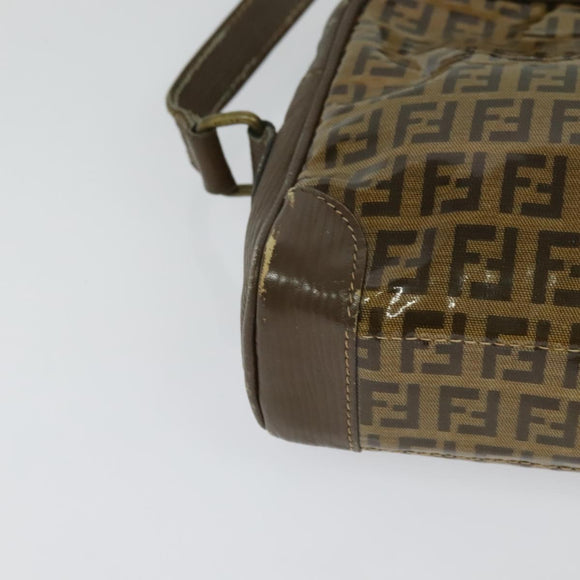FENDI Zucchino Canvas Shoulder Bag Coated Canvas Brown Gold Auth th5787