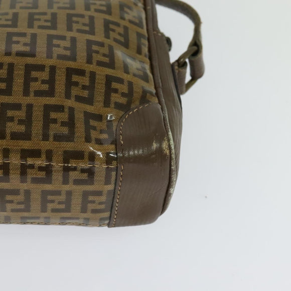 FENDI Zucchino Canvas Shoulder Bag Coated Canvas Brown Gold Auth th5787