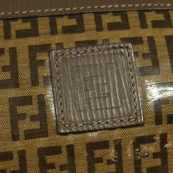 FENDI Zucchino Canvas Shoulder Bag Coated Canvas Brown Gold Auth th5787