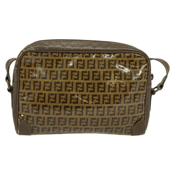 FENDI Zucchino Canvas Shoulder Bag Coated Canvas Brown Gold Auth th5787 - 0