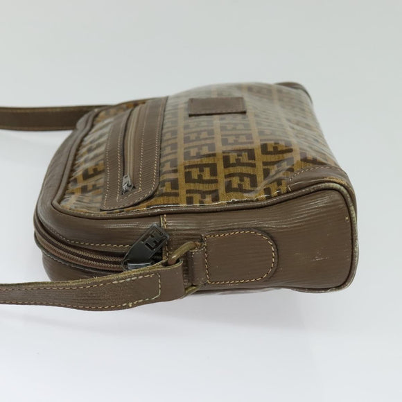 FENDI Zucchino Canvas Shoulder Bag Coated Canvas Brown Gold Auth th5787