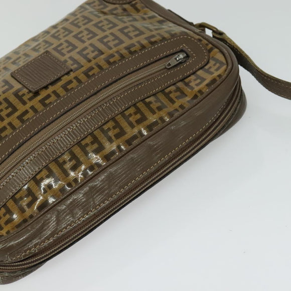 FENDI Zucchino Canvas Shoulder Bag Coated Canvas Brown Gold Auth th5787