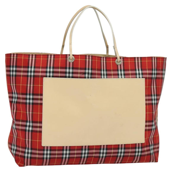 BURBERRY Nova Check Tote Bag Nylon Red Beige Auth th5793