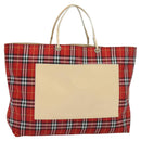 BURBERRY Nova Check Tote Bag Nylon Red Beige Auth th5793-1