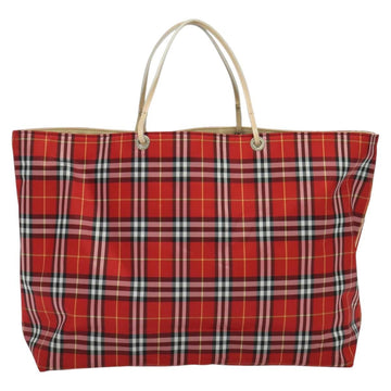 BURBERRY Nova Check Tote Bag Nylon Red Beige Auth th5793 - 0