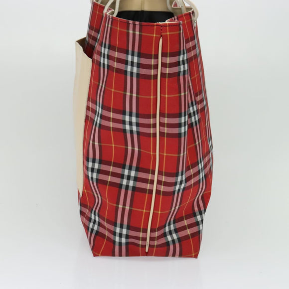 BURBERRY Nova Check Tote Bag Nylon Red Beige Auth th5793