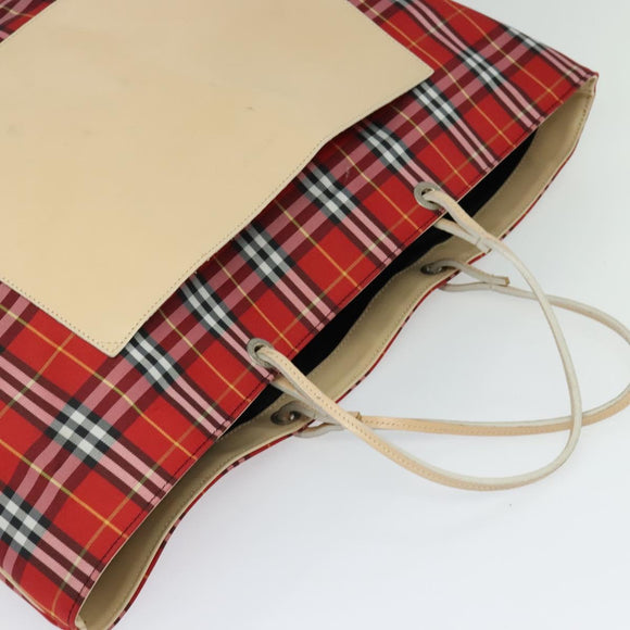 BURBERRY Nova Check Tote Bag Nylon Red Beige Auth th5793