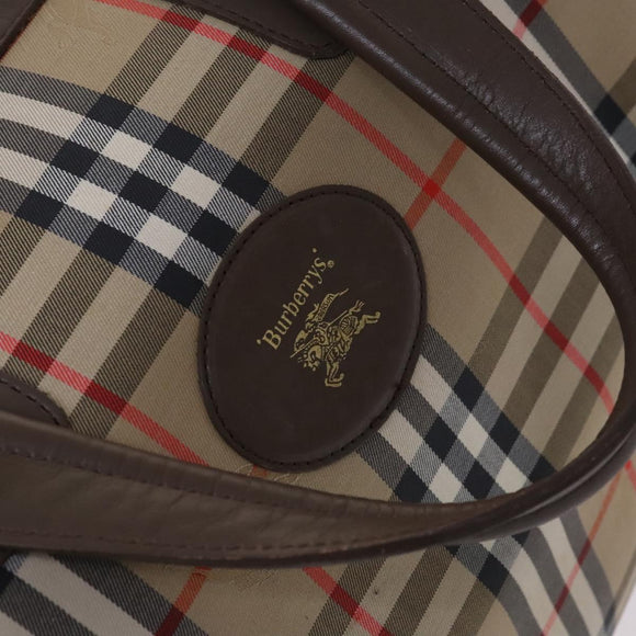 Burberrys Nova Check Boston Bag Canvas Beige Gold Auth th5794