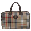 Burberrys Nova Check Boston Bag Canvas Beige Gold Auth th5794-13