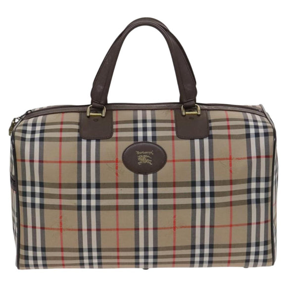 Burberrys Nova Check Boston Bag Canvas Beige Gold Auth th5794