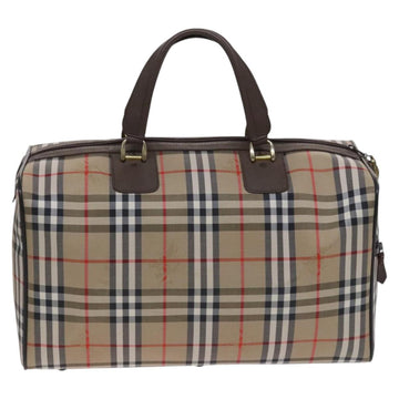 Burberrys Nova Check Boston Bag Canvas Beige Gold Auth th5794 - 0