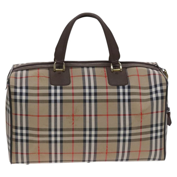 Burberrys Nova Check Boston Bag Canvas Beige Gold Auth th5794