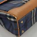 Burberrys Nova Check Hand Bag PVC Leather 2way Blue Auth th5802-14