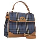Burberrys Nova Check Hand Bag PVC Leather 2way Blue Auth th5802-1