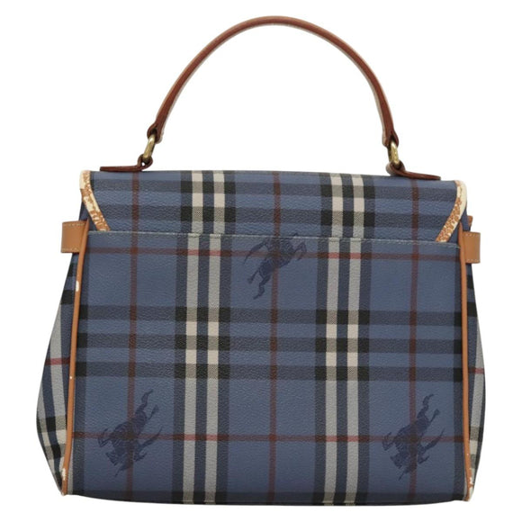 Burberrys Nova Check Hand Bag PVC Leather 2way Blue Auth th5802