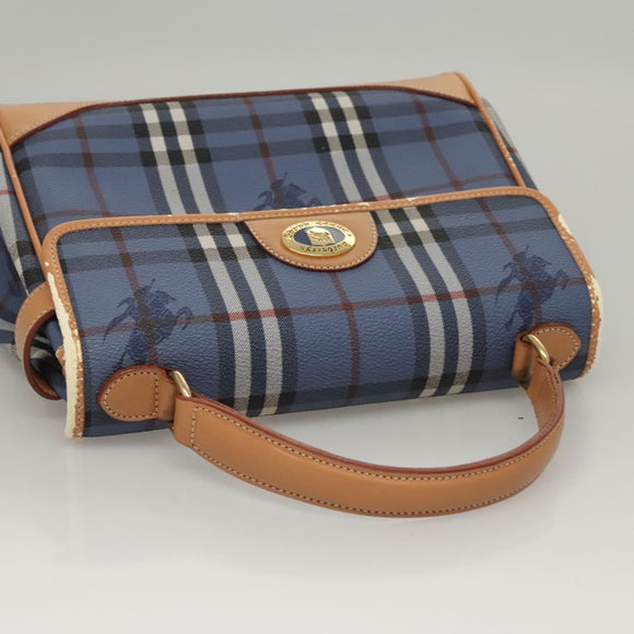 Burberrys Nova Check Hand Bag PVC Leather 2way Blue Auth th5802
