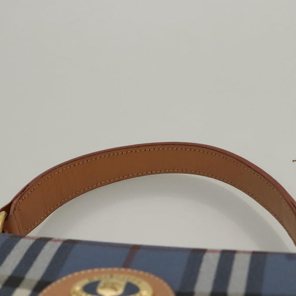 Burberrys Nova Check Hand Bag PVC Leather 2way Blue Auth th5802