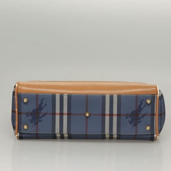 Burberrys Nova Check Hand Bag PVC Leather 2way Blue Auth th5802