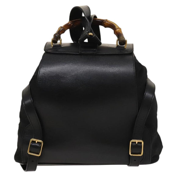 GUCCI Bamboo Backpack Leather Black Auth th5812