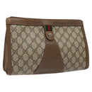 GUCCI GG Supreme Web Sherry Line Clutch Bag PVC Beige 89 01 033 Auth th5825-1
