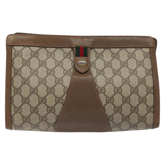 GUCCI GG Supreme Web Sherry Line Clutch Bag PVC Beige 89 01 033 Auth th5825