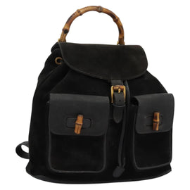 GUCCI Bamboo Backpack Suede Black Gold 003 2058 0016 Auth th5828