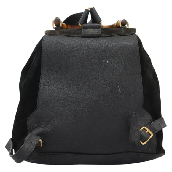 GUCCI Bamboo Backpack Suede Black Gold 003 2058 0016 Auth th5828