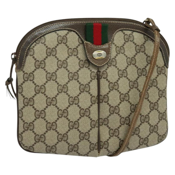 GUCCI GG Supreme Web Sherry Line Bag PVC Beige Gold 904 02 047 Auth th5842