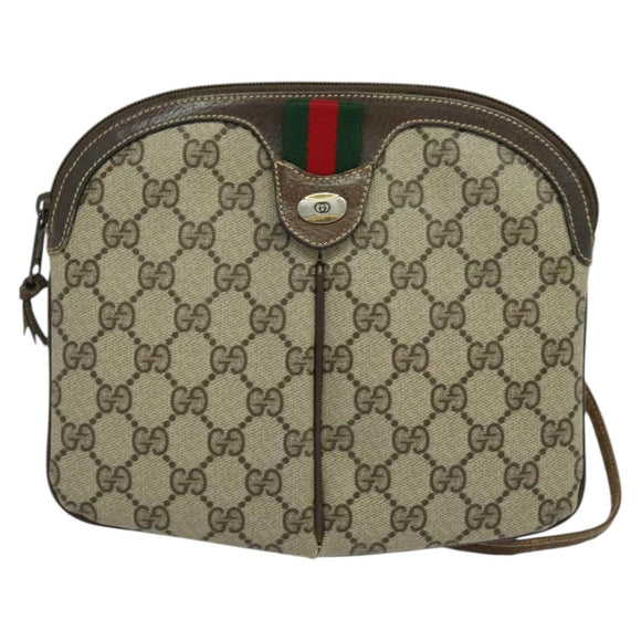 GUCCI GG Supreme Web Sherry Line Bag PVC Beige Gold 904 02 047 Auth th5842