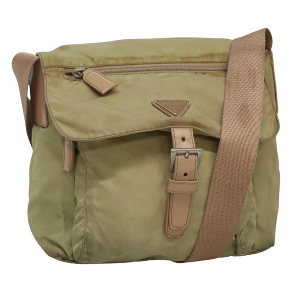 PRADA Shoulder Bag Nylon Beige Silver Auth th5847