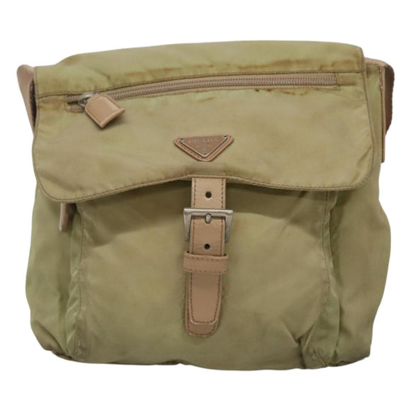 PRADA Shoulder Bag Nylon Beige Silver Auth th5847
