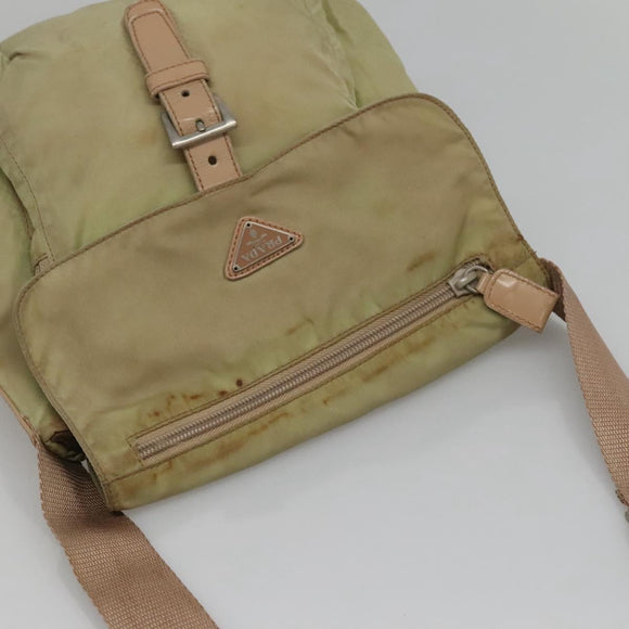 PRADA Shoulder Bag Nylon Beige Silver Auth th5847