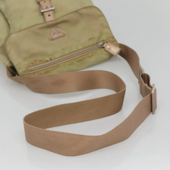 PRADA Shoulder Bag Nylon Beige Silver Auth th5847
