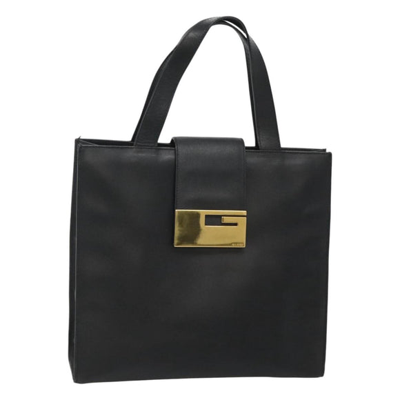 GUCCI Hand Bag Leather Black Gold Auth th5874