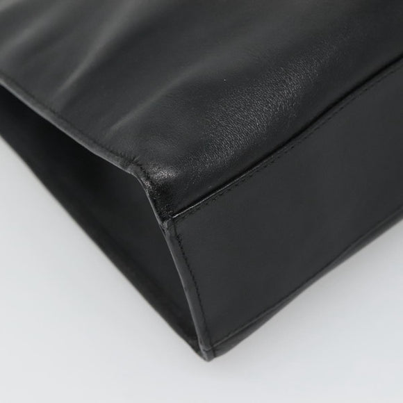 GUCCI Hand Bag Leather Black Gold Auth th5874