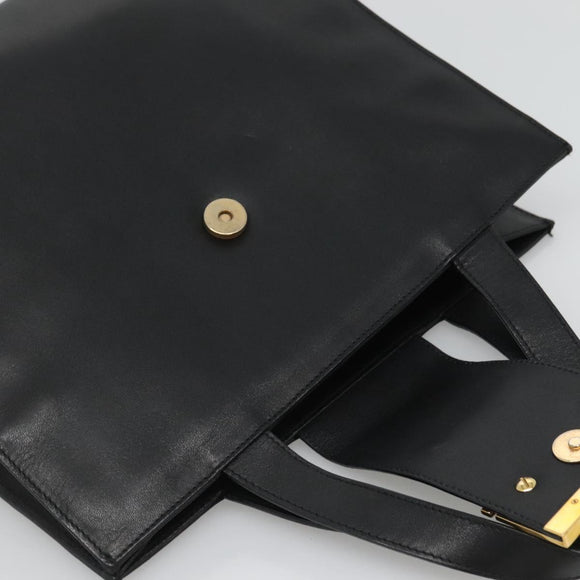 GUCCI Hand Bag Leather Black Gold Auth th5874