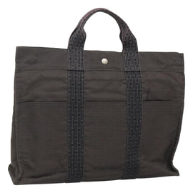 HERMES Her Line MM Hand Bag Canvas Gray Silver Auth th5896